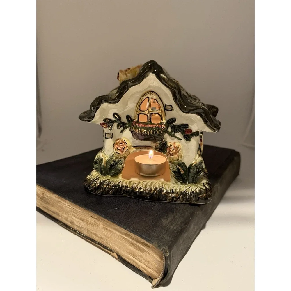 Kimberly Designs 2001 Candle Cottage Ceramic Hand Painted Fairy‎ Garden House
